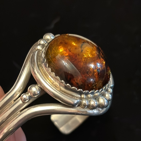 Sterling silver and Baltic amber cuff - Picture 5 of 13